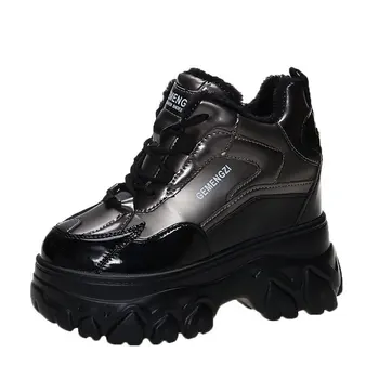 Зимние повседневные туфли на танкетке со шнуровкой, женские серебристые массивные кроссовки, ботинки на платформе 11 см, кроссовки для ходьбы, обувь для папы, женская обувь  5